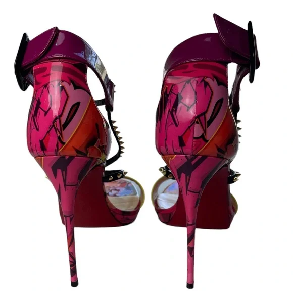 Christian Louboutin Spikes Choca Lux 120 Pat Metrograf Heels Sandals 39.5/9.5 - Picture 7 of 13